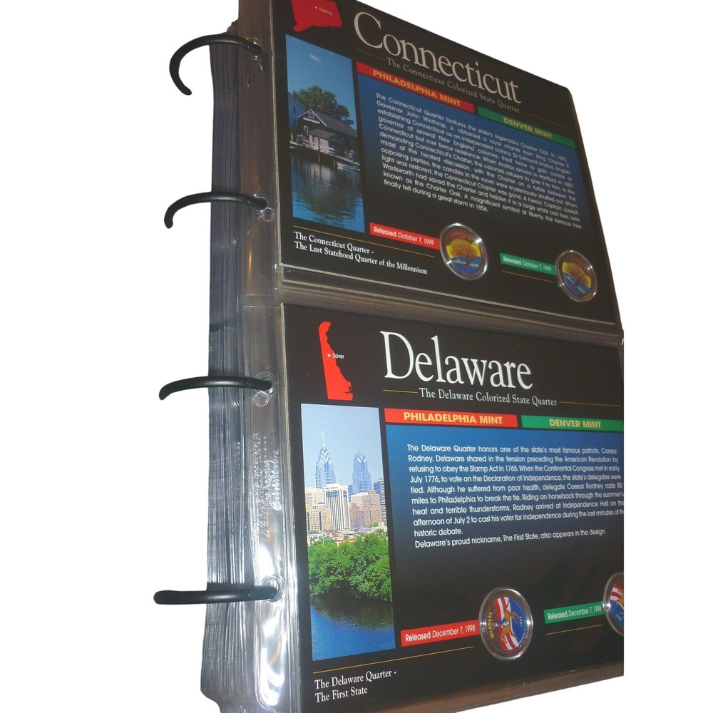 Colorized State Quarters Collection Complete Binder Album 40 Coins P & D Mint